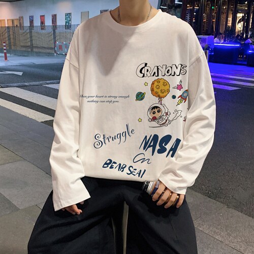 CX20-P25大码长袖t恤男春季新款打底衫男港风圆领卫衣男图片