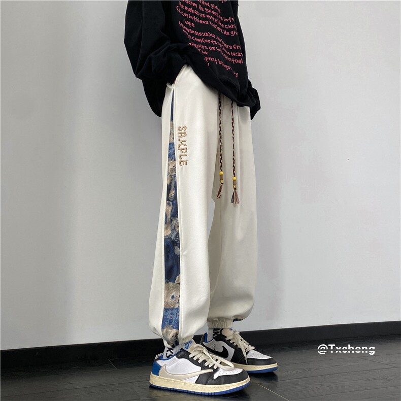 大菠萝格300克港风小熊印花拼接宽松休闲裤B315-K23416-特p30控58,男装休闲裤,电商B315
