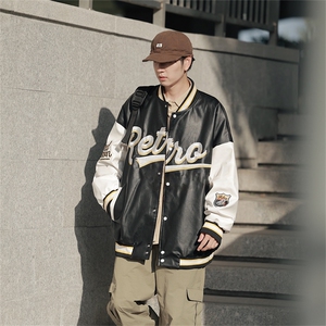 city boy秋款pu皮男士棒球领刺绣外套休闲机动皮夹克PJ222-P90图片