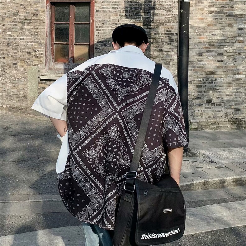夏季冰丝透气时尚宽松休闲拼色短袖衬衫C4009p33,男装衬衫,星座1013