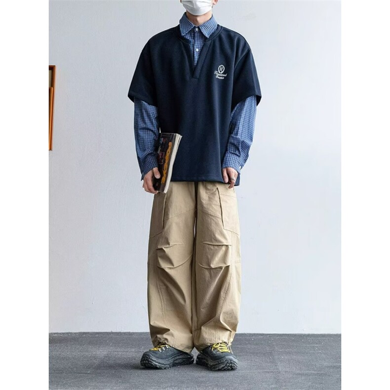 5695-P50潮牌复古学院风假两件衬衫宽松情侣长袖卫衣,男装衬衫,星座617A-2