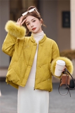 新中式立领羽绒服女2025冬季新款巨好看刺绣大毛领白鸭绒外套，女装羽绒服，浙宝029