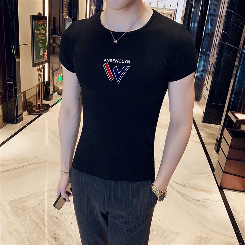 5065-p35短袖T恤男夏季纯高弹螺纹面料圆领修身T恤男,男装T恤,电商D303