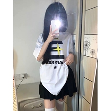 T0650-P25潮小众字母设计纯棉印花短袖男女同款情侣宽松上衣，男装T恤，星座617A-2