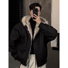 重磅皮衣棉服男冬季连帽廓形美式水洗做旧潮牌毛领座山雕保暖外套，男装皮衣，四季星座505