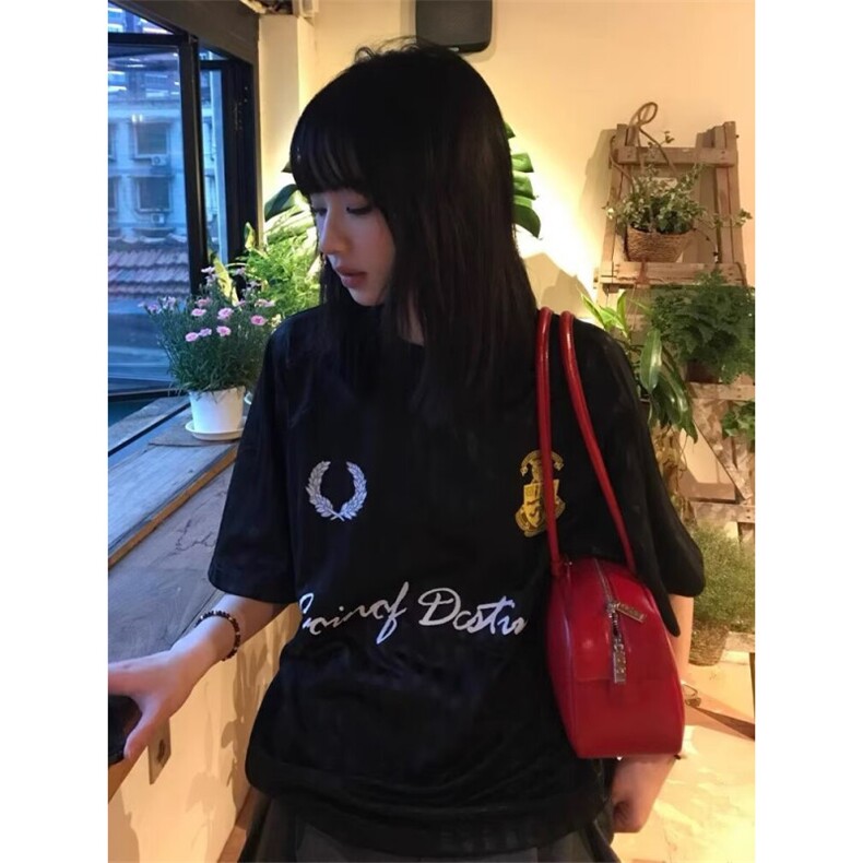 夏季运动百搭休闲宽松女复古暗纹拼接设计感圆领短袖T恤TX825,男装T恤,星座1116A（原606A-3）