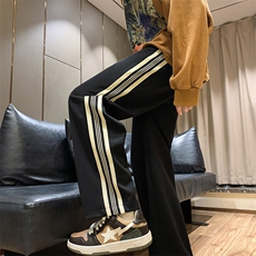 K3197-P48春装潮牌美式中性男女情侣侧织带垂坠感拖地休闲卫裤，男装休闲裤，电商A009A（原A058A）