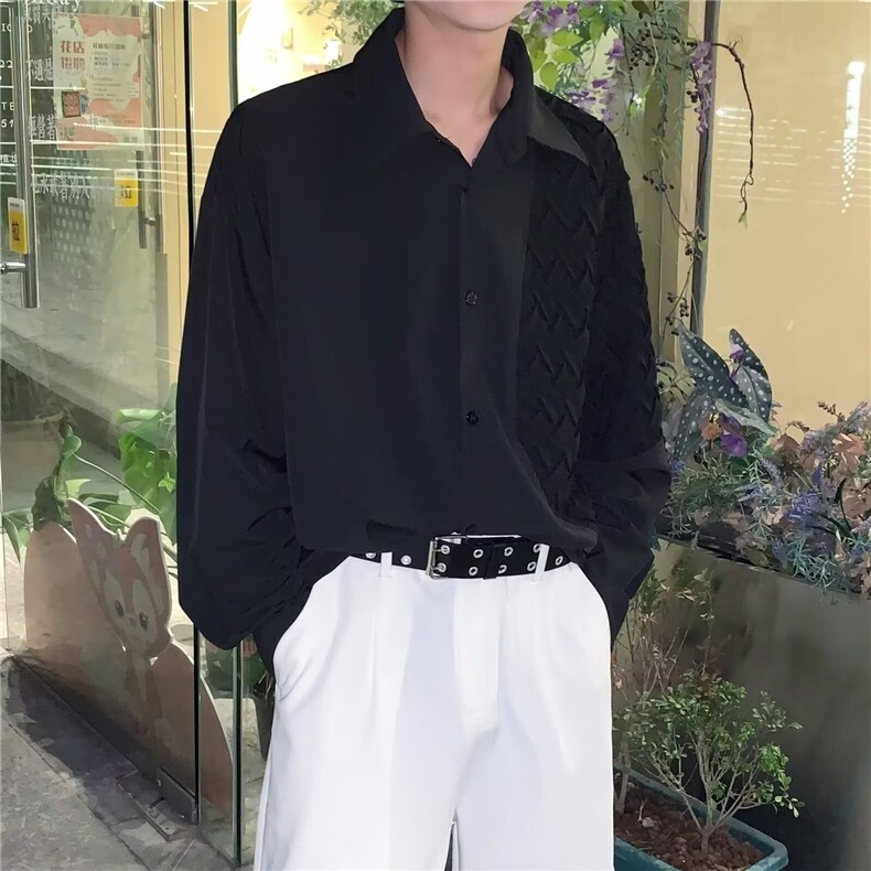 白衬衫男韩味chic设计感小众宽松雅痞宽松外套潮牌纯色长袖衬衣,男装衬衫,星座218-1（原230）