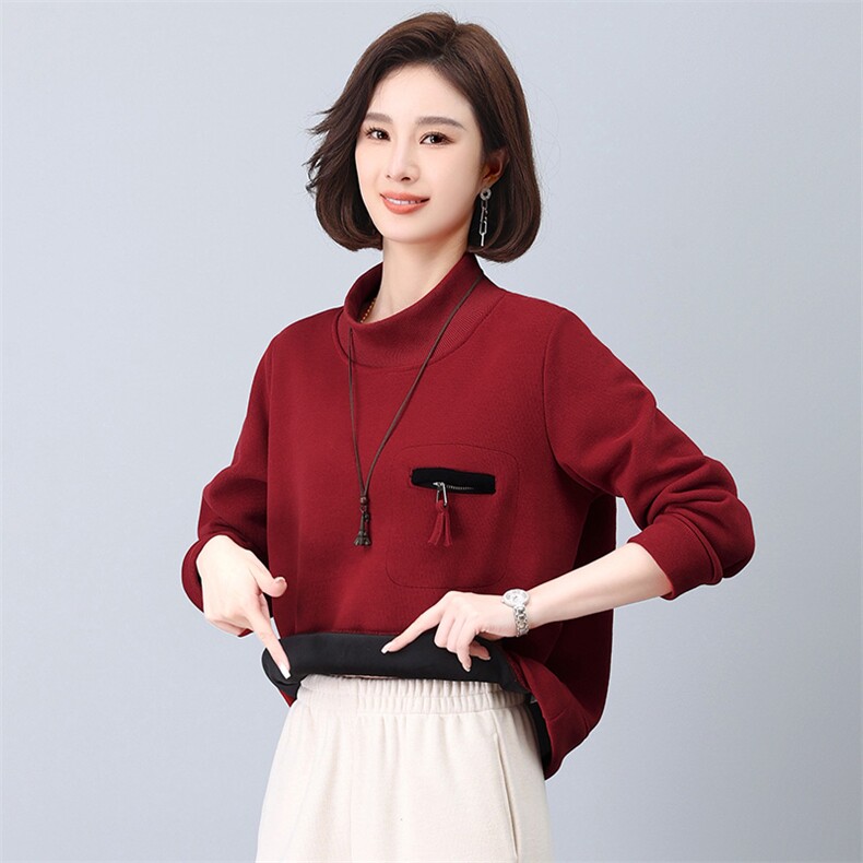 半高领加绒卫衣女2025秋冬新款时尚洋气中年妈妈大码加厚保暖上衣,女装卫衣/绒衫,鑫鑫格