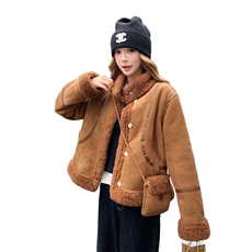 美拉德加绒加厚皮毛一体外套女2025冬季新款韩版保暖显瘦棉服上衣，女装皮草，2C306