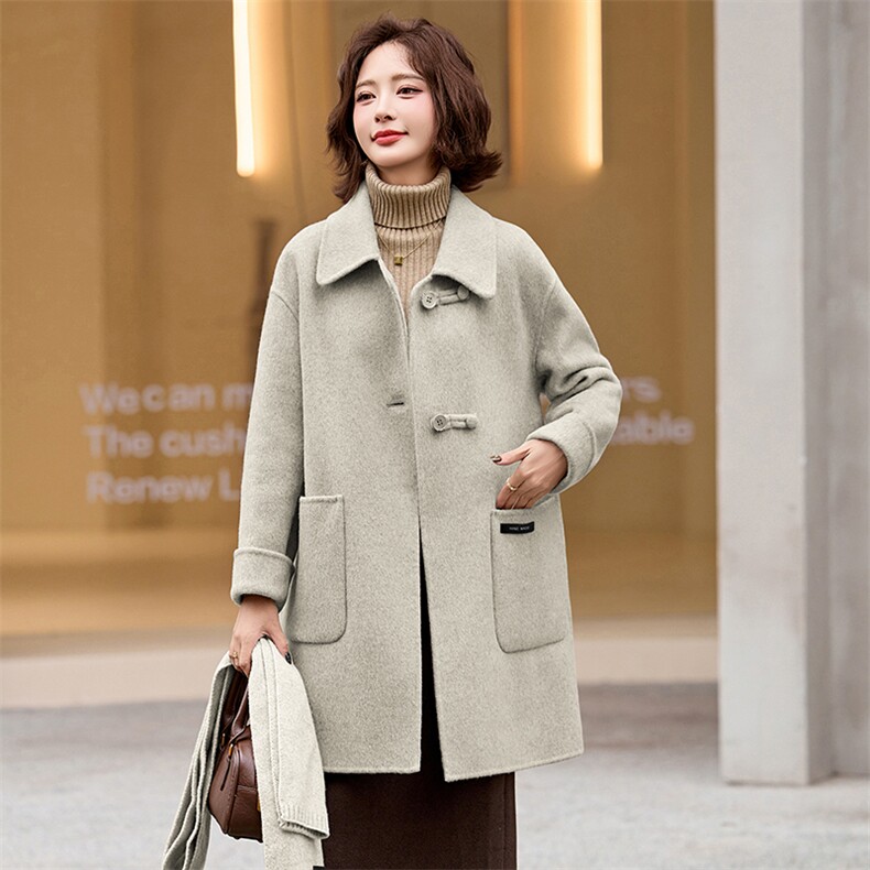 2025秋冬新款羊毛呢外套品牌女装宽松气质双面呢大衣中长,女装双面呢大衣,衣之秀