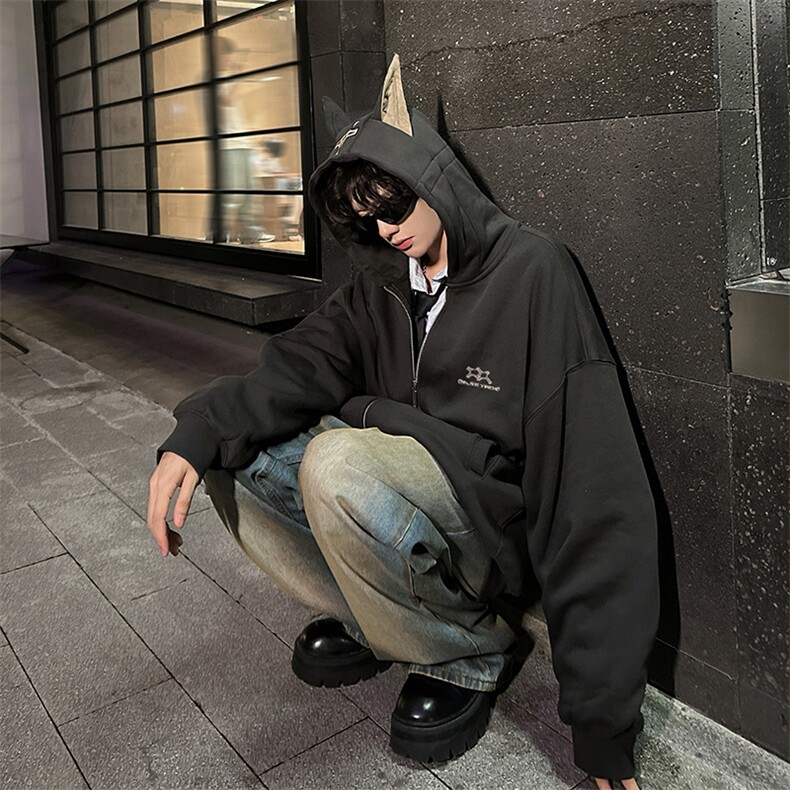 杜宾犬连帽开衫卫衣男款春秋季美式重磅潮牌cleanfit情侣夹克外套,男装卫衣,电商A210A