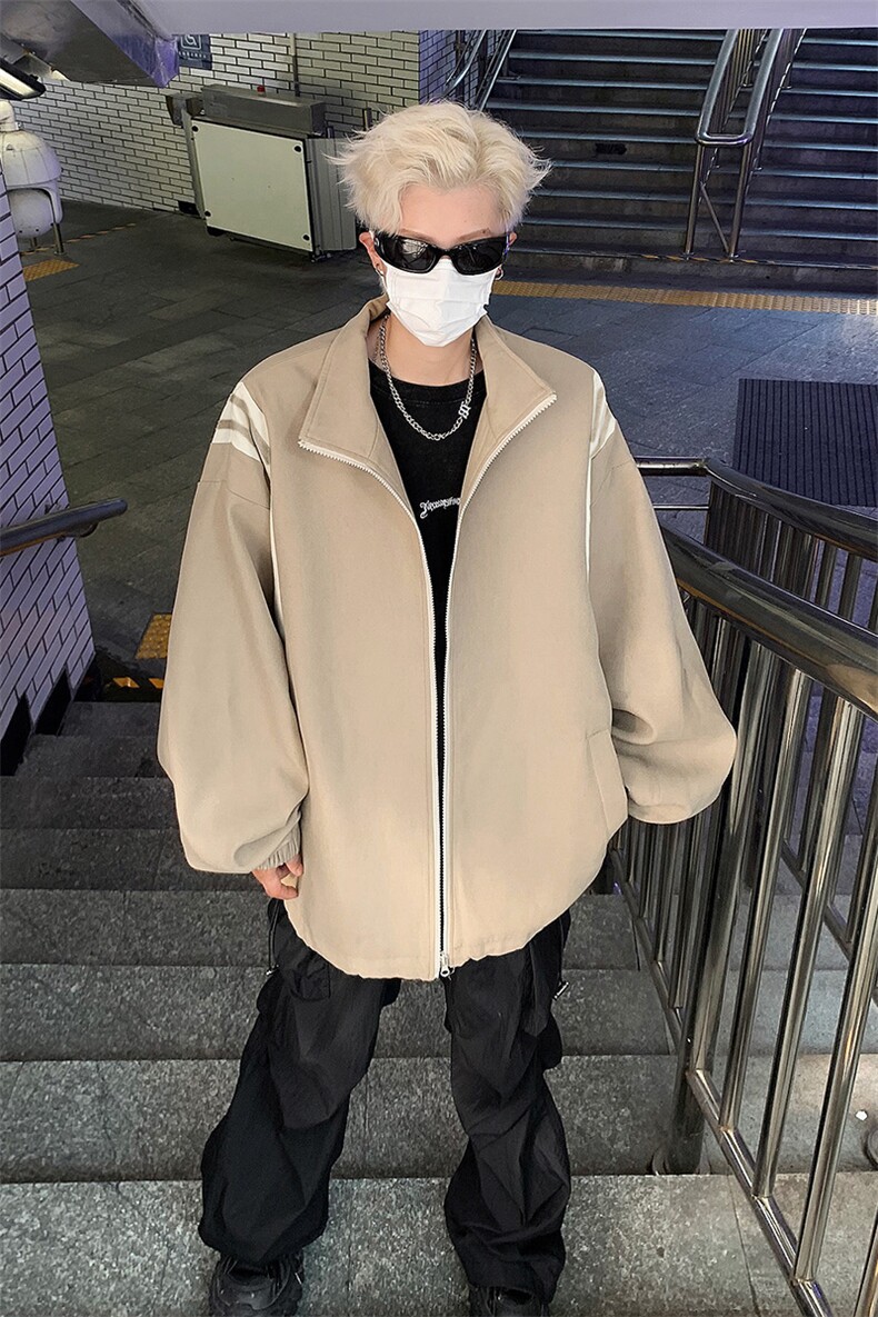 美式复古拼接设计冲锋衣宽松翻领飞行夹克男女外套B28-JK180-P105,男装夹克,电商B289