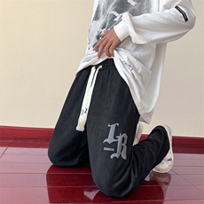 109-1秋冬麂皮绒字母发泡印花休闲抽绳长裤K98P45，男装休闲裤，星座109-1