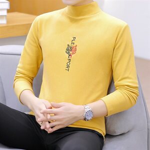 冬季半高领双面绒刺绣虎头卫衣男加绒加厚保暖打底衫长袖黑332P28图片