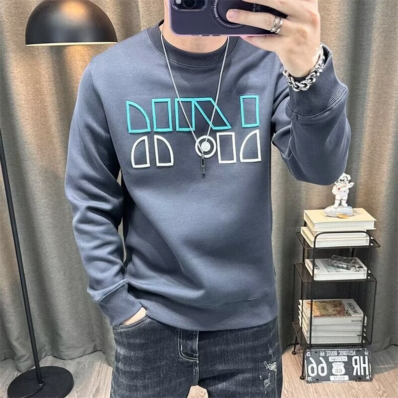 时尚男款宽松套头卫衣2025春季新款复古经典字母印花休闲百搭上衣图片
