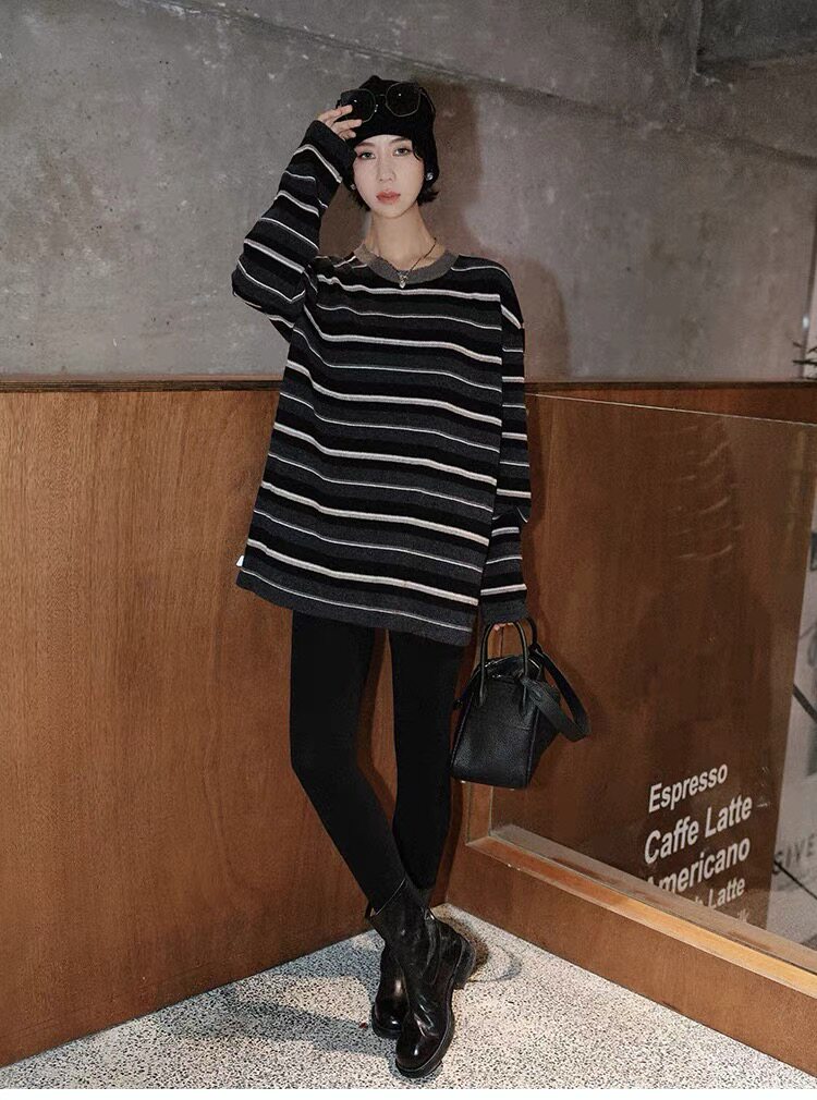2025年秋季时尚百搭通勤简约休闲条纹套衫，女装针织衫/毛衣，琳尚羊绒
