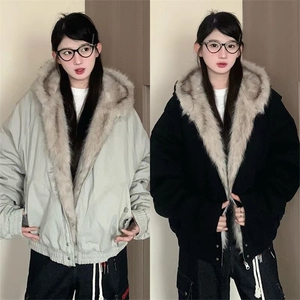 有货 美式座山雕毛领连帽棉服棉衣男女冬季加厚ins外套LZ799-P117图片