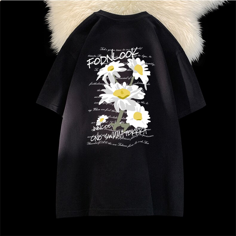 抖音得物供货210克宽松纯棉美式潮牌印花落肩袖纯棉T恤AT2101图片