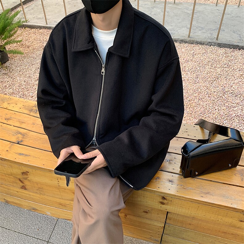 翻领毛呢大衣男秋冬短款宽松风衣呢子夹克外套B289-F2477-P105,男装毛呢大衣,电商B289