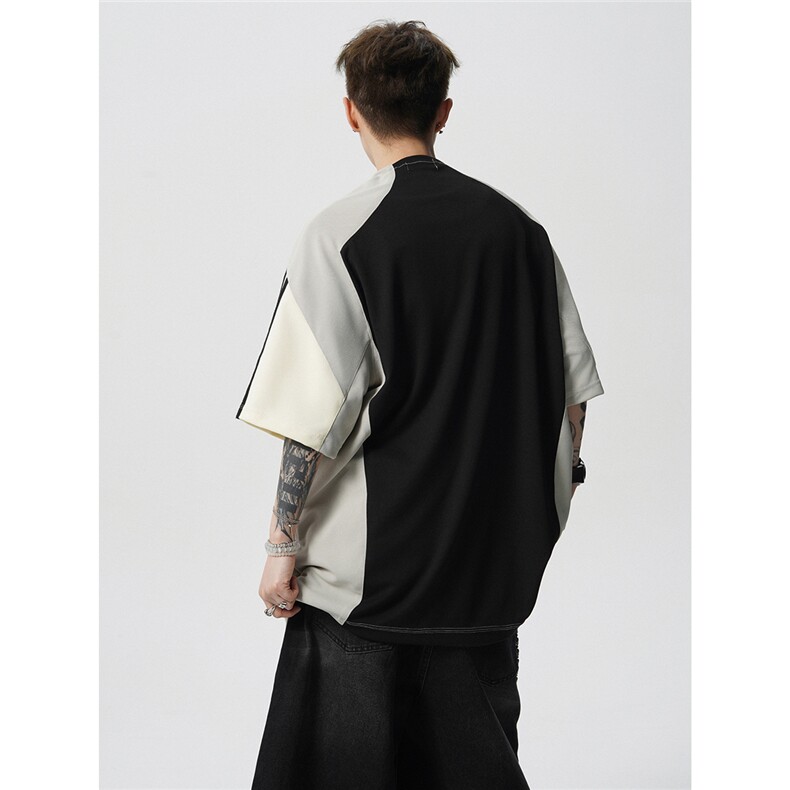 现货-原创-运动风拼接短袖撞色T恤解构T美式T1016-1T352P43K79，男装T恤，星座1016-1（原电商B408-1）