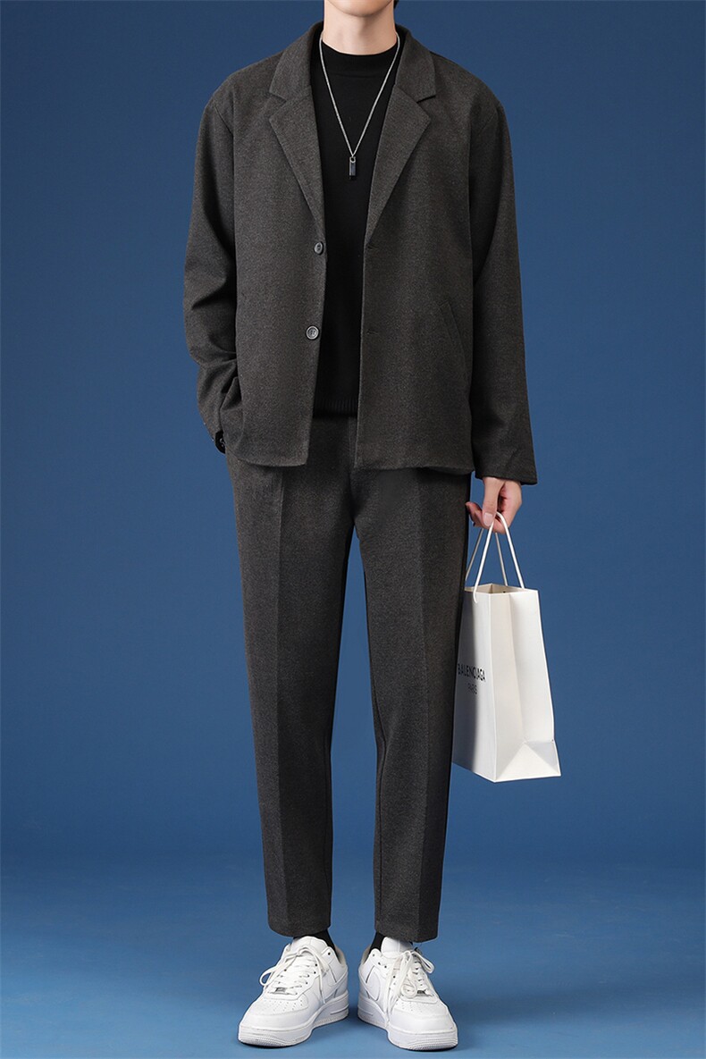 秋冬新款毛呢男士轻熟风学院风三件套潮牌港风韩版潮流毛呢套装,男装西服套装,星座505-2（原电商A260-1)