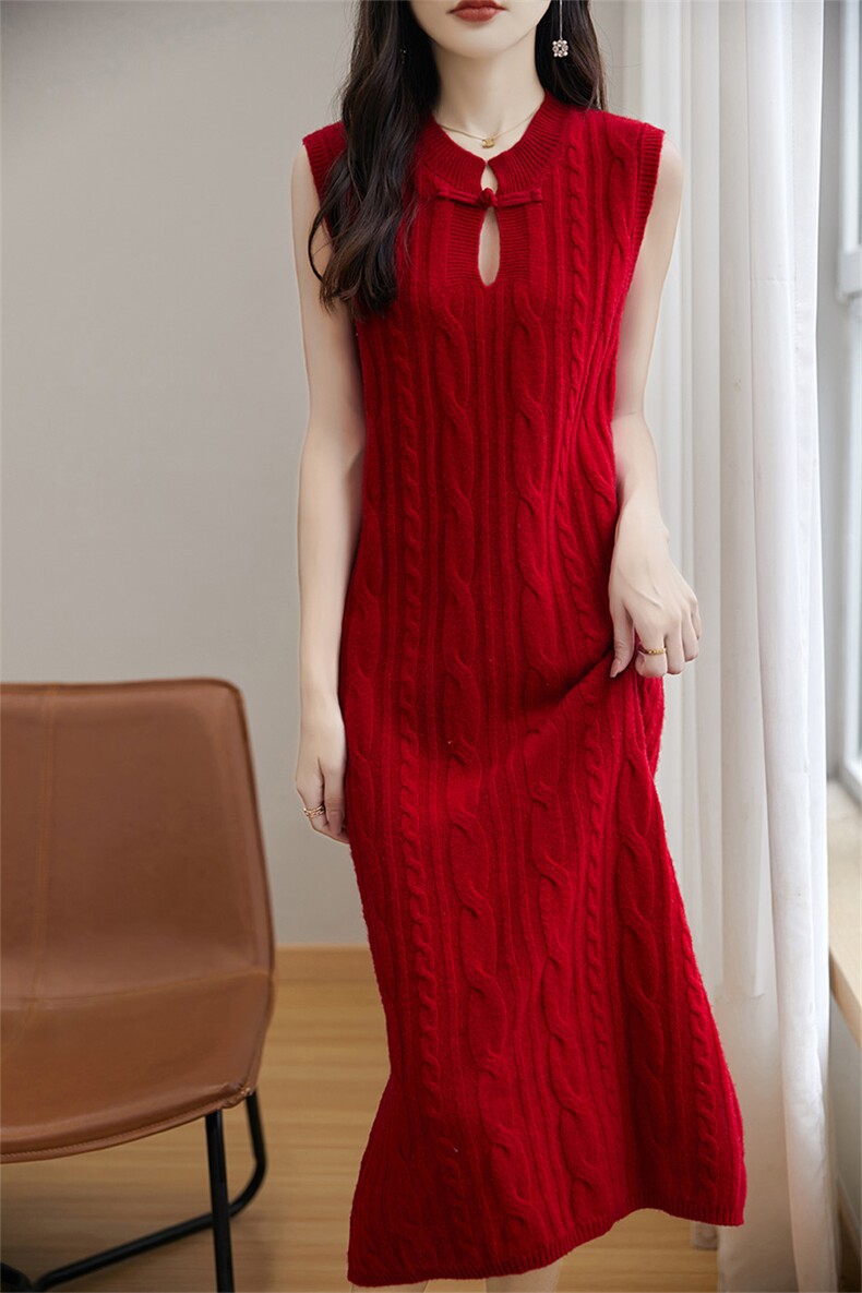 时尚显瘦红色毛衣套装女秋冬季新款韩版宽松针织开衫两件套裙子,女装套装/套裙,宏杨羊绒