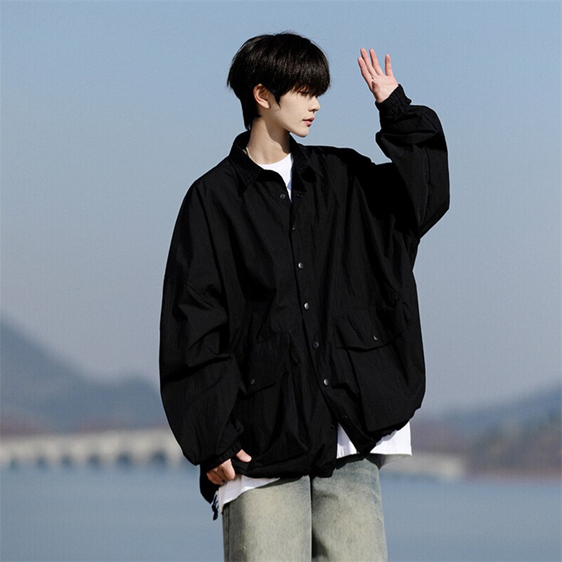 8XL-M轻薄透气防晒衬衫廓形外套大码夏季冰丝多口袋衬衣JK5203P50,男装夹克,电商B238