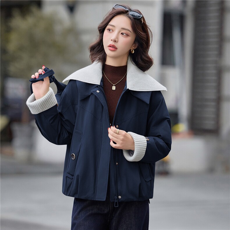9100时尚针织拼接加绒棉衣外套（送包包）,女装棉衣/棉服,依路服饰