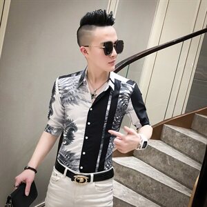 20春夏新款社会男潮流衬衫个性修身中袖夜店男衬衣A068-D830-P55图片