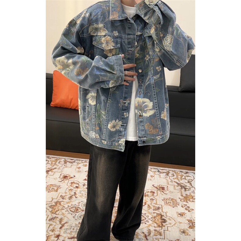 潮流花卉印花大码宽松男女拼色牛仔外套夹克JA27-P68【特价】，男装工装外套，电商A007