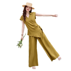 高级感通勤气质套装女2025夏季新款时尚收腰显瘦衬衫阔腿裤两件套，女装套装/套裙，鑫鑫美