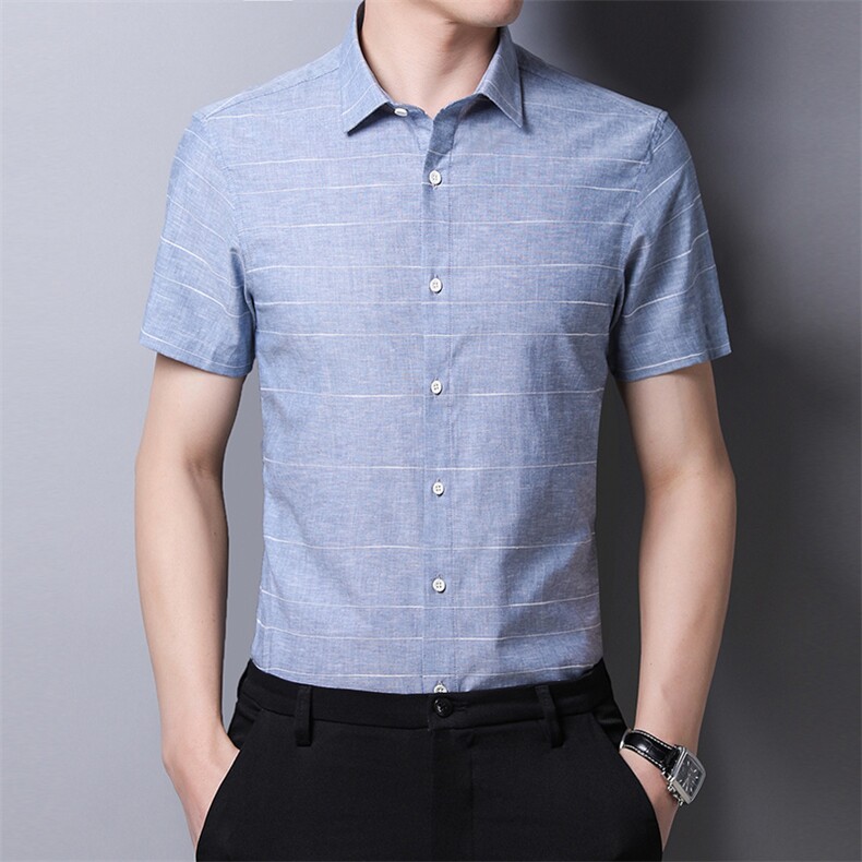 H12937 2021夏季新款短袖衬衫男 棉59%酯纤维31%粘纤10%图片