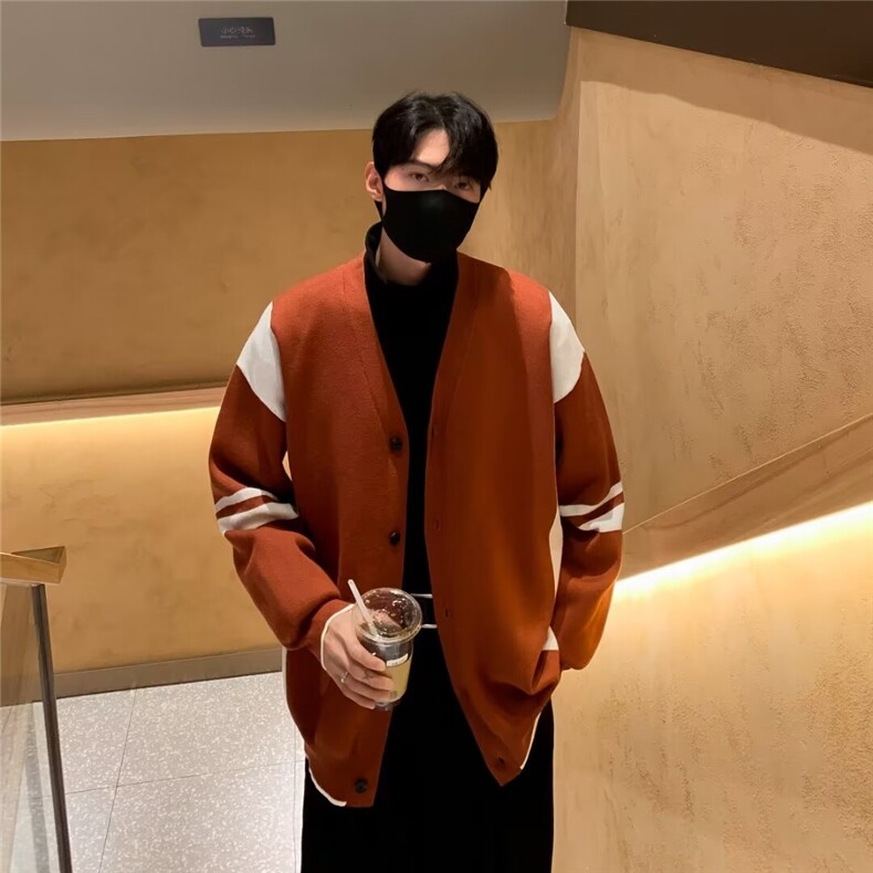 v领毛衣开衫男秋冬季新款潮流时尚针织衫美式复古百搭B620-P58图片