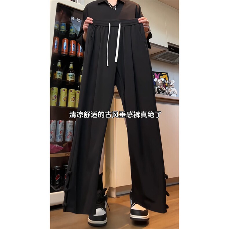 新中式排扣垂感西裤痞帅高级感vintage修身微喇直筒休闲裤,男装休闲裤,星座310A-4
