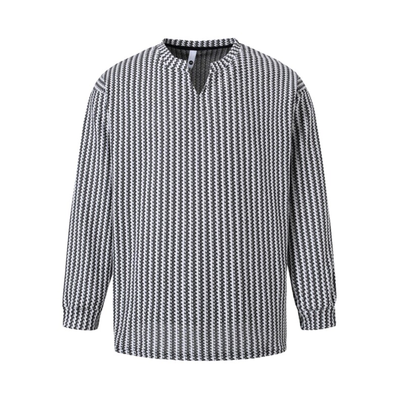 美式高街千鸟格子长袖T恤男女亨利V领英伦雅痞休闲宽松长袖打底衫，男装T恤，电商A443