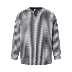 美式高街千鸟格子长袖T恤男女亨利V领英伦雅痞休闲宽松长袖打底衫，男装T恤，电商A443