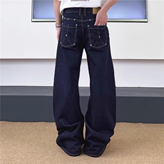 SWAG丹宁原牛赤耳绿松石撞钉弯刀cleanfit牛仔裤男女宽松直筒裤子，男装牛仔裤，星座516A