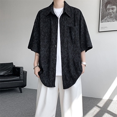 8XL-M肌理褶皱冰丝短袖衬衫男夏薄款半袖防晒衬衣外套DC28010P45，男装衬衫，电商B312