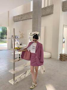 紫色西装套装，女装西装，HE