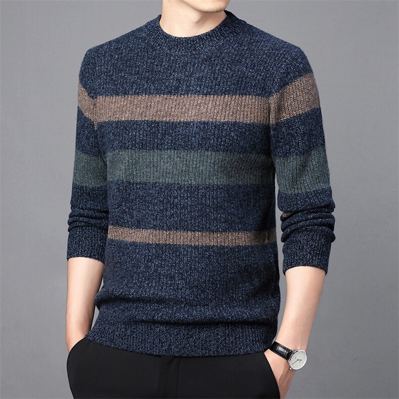 CM61018钱塘2020-2商务休闲简约冬季厚款条纹中年男士羊毛衫P160图片