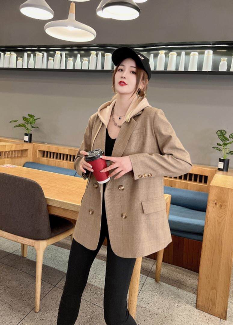现货春季新款西装外套帽子可脱卸，女装西装，韩衫衣社