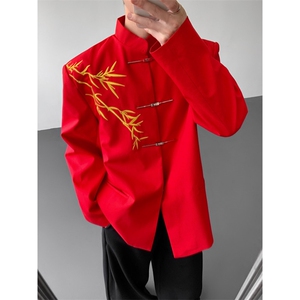 现货 25秋冬新中式礼服婚礼西装竹叶刺绣金属盘扣西装xz120-p128图片