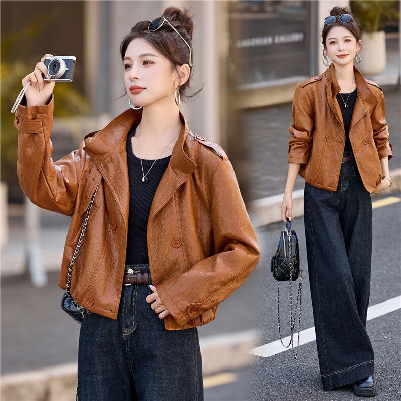 pu皮衣外套女2026春季新款小个子高级感美拉德酷飒风显瘦短款夹克，女装皮衣，瑶迪依秀