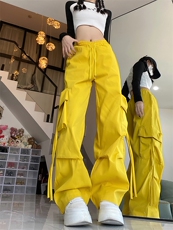 春秋季垂感裤子男女款抽绳工装裤美式复古直筒阔腿长裤K0798-P36，男装休闲裤，星座308B-2