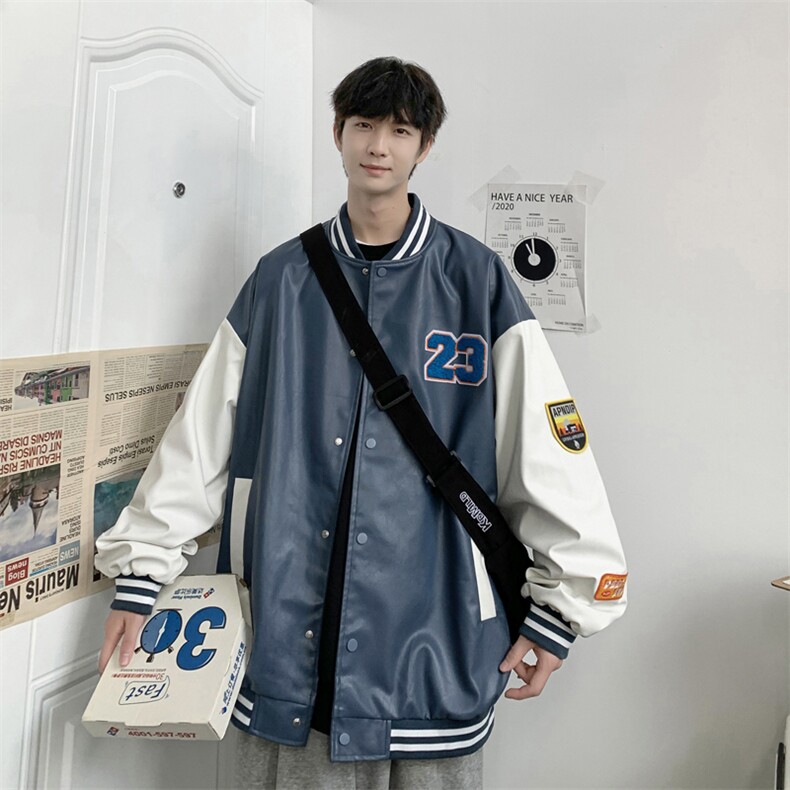 2035-P85港风春秋新款夹克男字母刺绣港风棒球服宽松休闲PU皮外套,男装夹克,星座1109-2