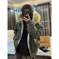 现货重磅boxy短款棉衣座山雕大毛毛领男女棉服水洗工装厚外套，男装棉衣，电商A486