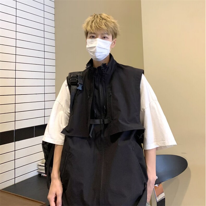 2024春秋薄款休闲透气马甲工装马夹多口袋立领背心男户外潮流坎肩,男装背心/马甲,星座1013