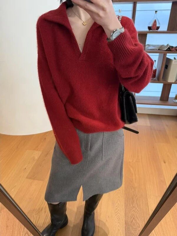 2026年秋季时尚百搭休闲新年款半开翻领，女装羊毛衫，圣旺供货