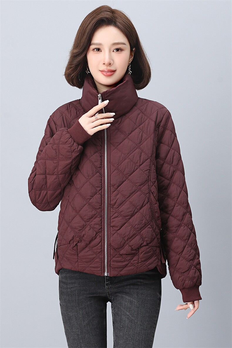 2024年新款潮高立领夹棉菱格外套韩版休闲刺绣棉衣棉服女显瘦,女装棉衣/棉服,鑫鑫格